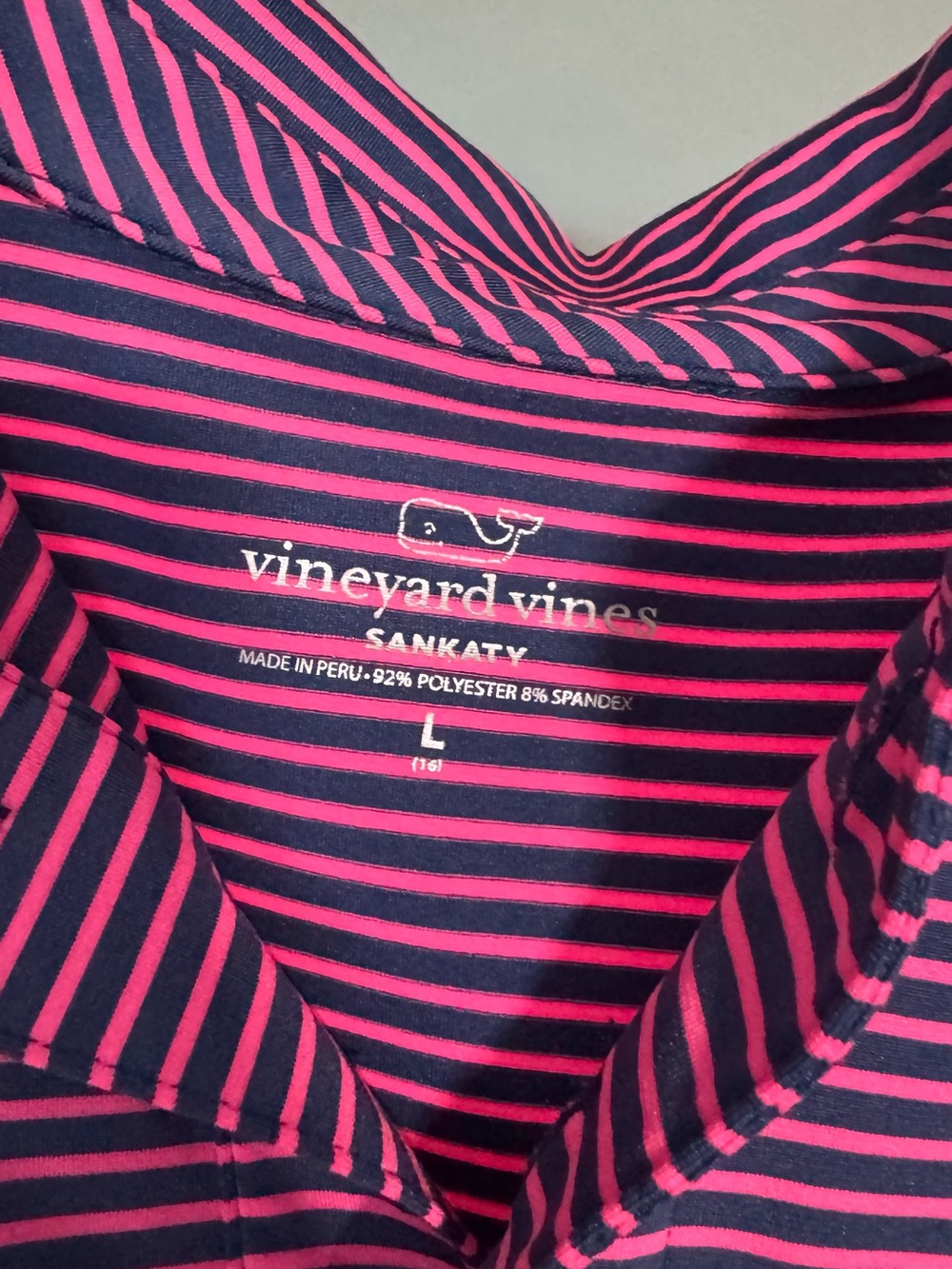 Vineyard Vines Youth Pink & Navy Striped Polo - Picture 3 of 4